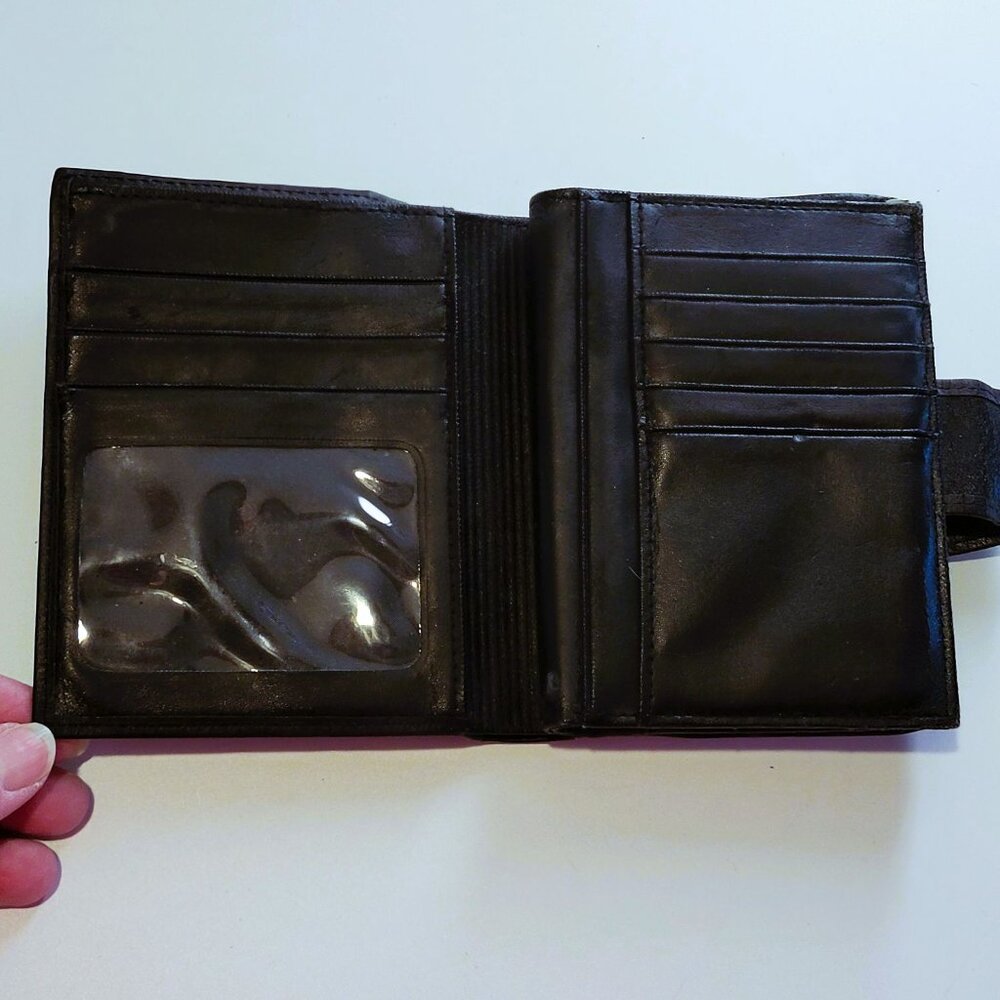 Buxton Leather BiFold Wallet Snap Kisslock Coin Black Top Grain Cowhide Vintage - Picture 4 of 16